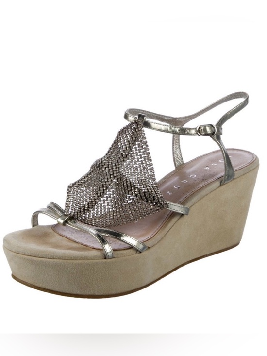 Lola Cruz Shoes - Metallic Silver Mesh Gladiator Wedge Sandal - Women
